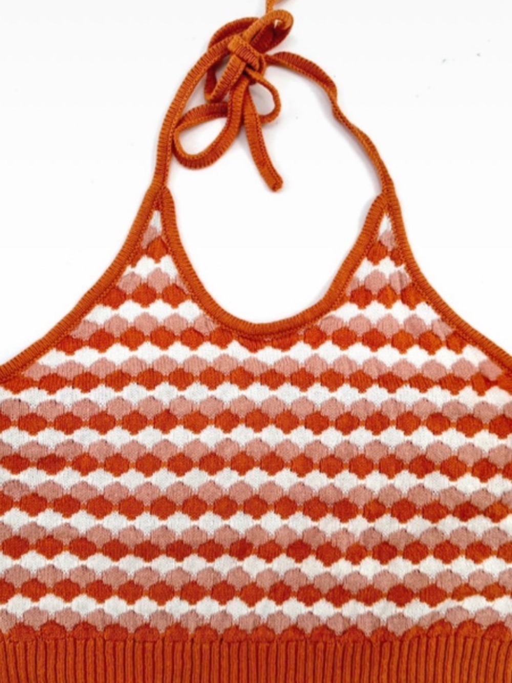 Altar’d State Leilani Pink/Orange/White Crochet Halter Top Size Large